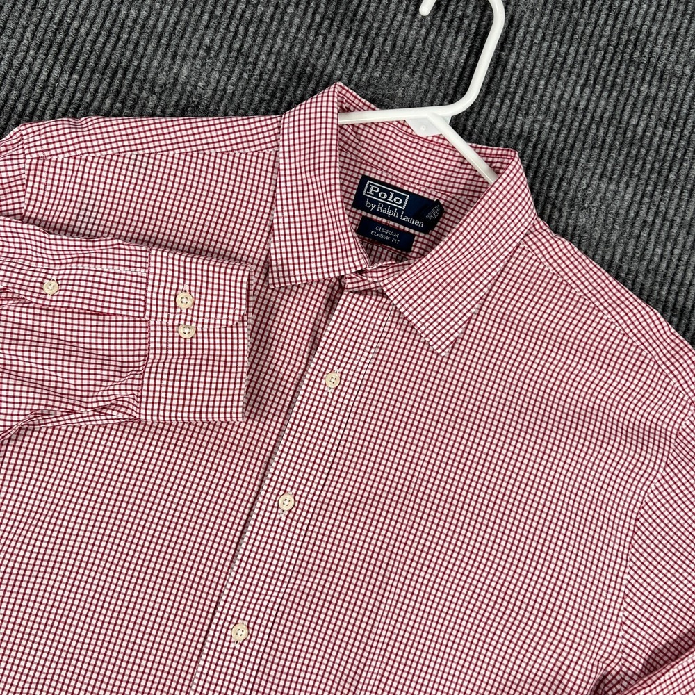 Polo Ralph Lauren Shirt Mens 17.5 Red Check Long Sleeve Button Up Curham Classic